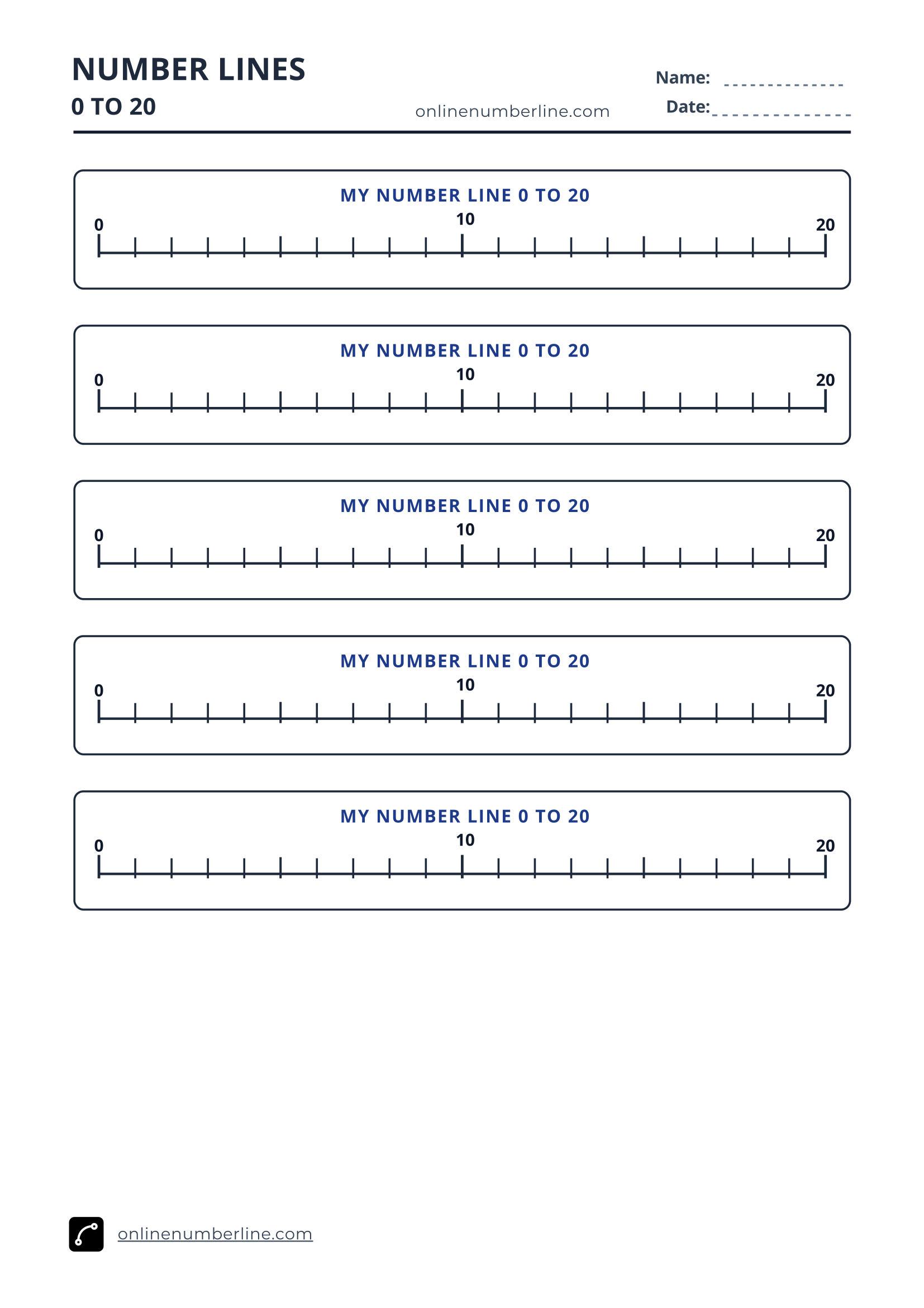 Free Printable Number Line 0 to 20 PDF (Portrait) - Student Double Number Line 0 to 10 and 10 to 20 (Black & White)