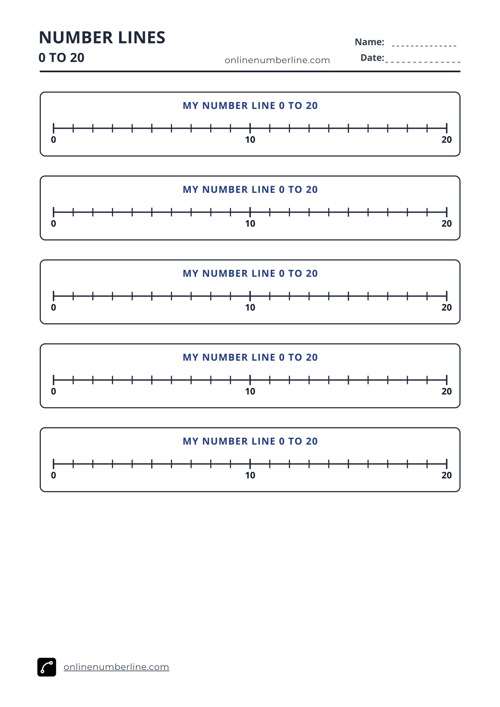 Free Printable Number Line 0 to 20 PDF (Portrait) - Student Double Number Line 0 to 10 and 10 to 20 (Black & White)