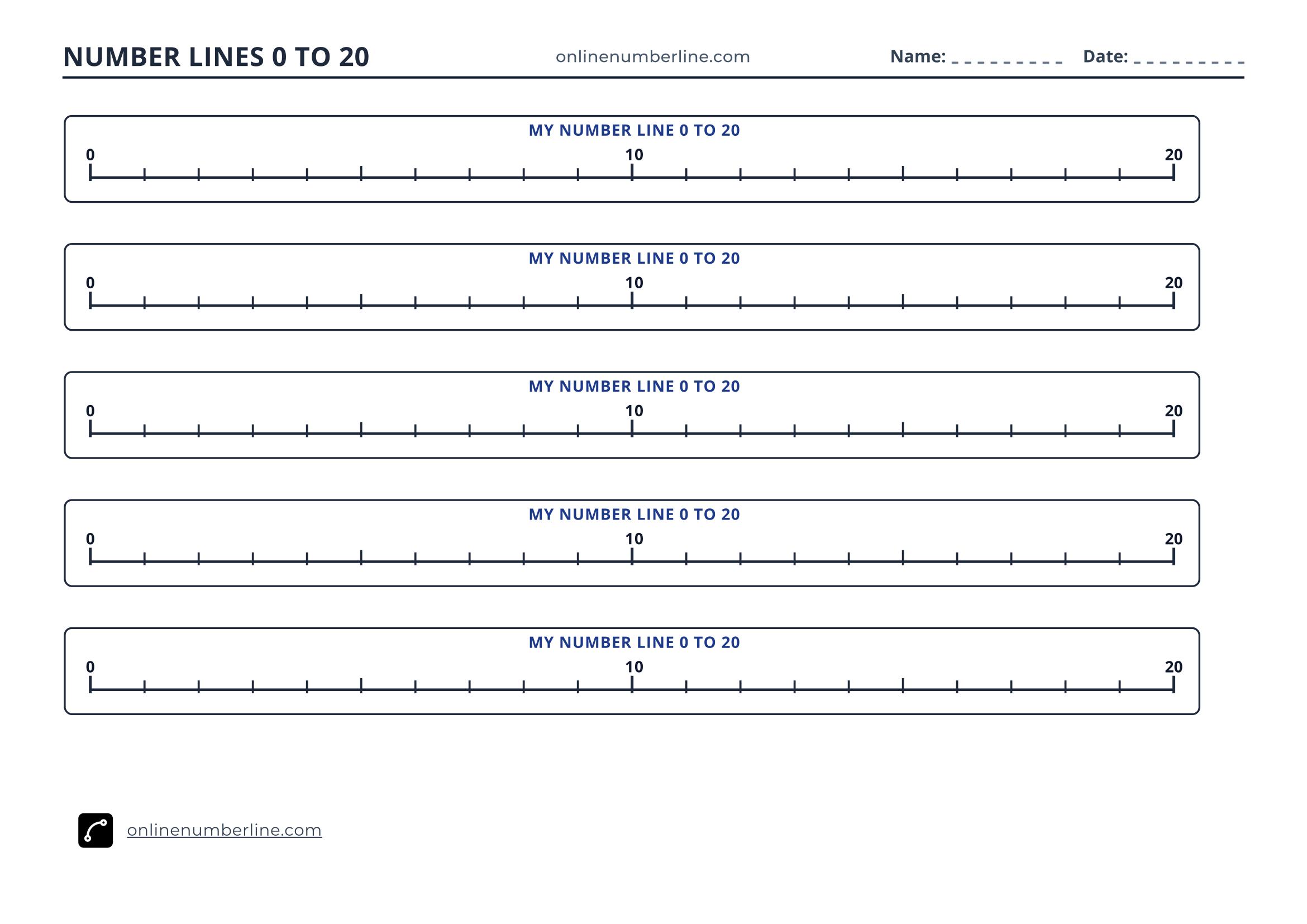 Free Printable Number Line 0 to 20 PDF (Landscape) - Student Double Number Line 0 to 10 and 10 to 20 (Black & White)