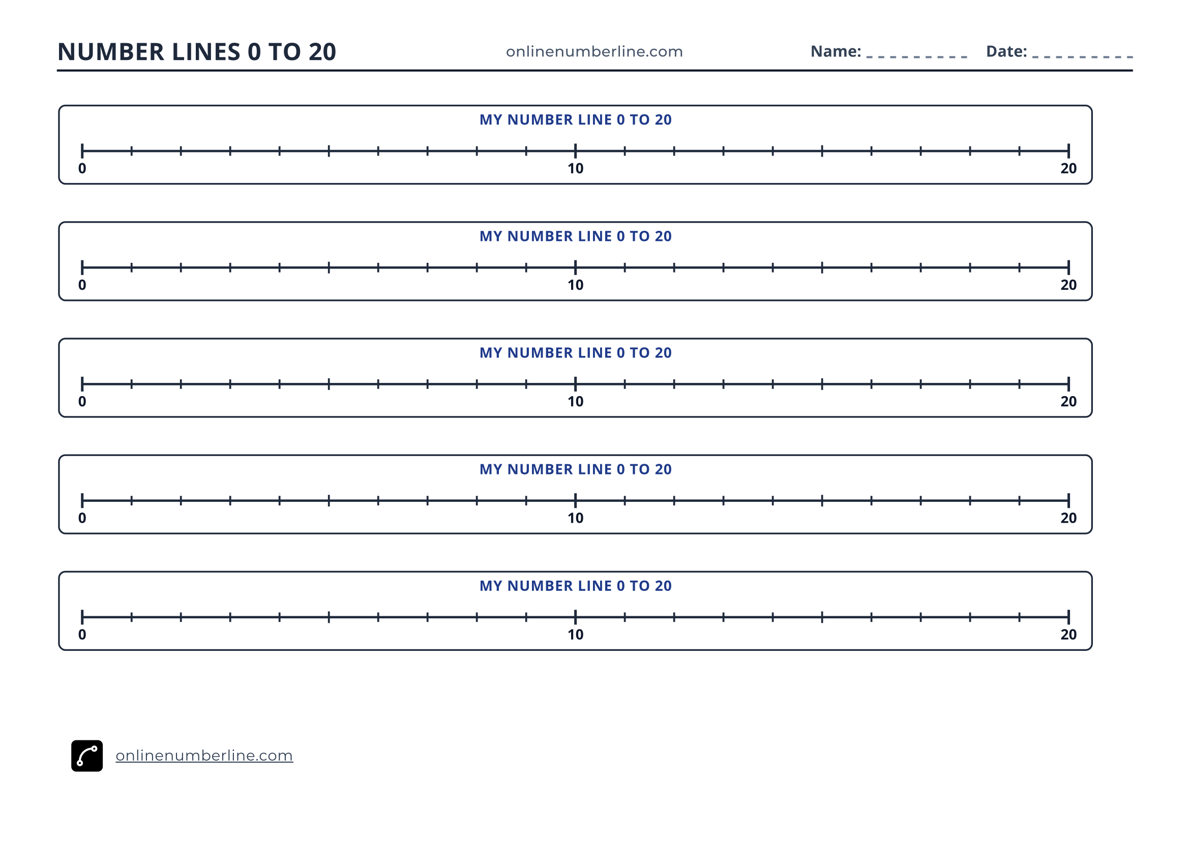 Free Printable Number Line 0 to 20 PDF (Landscape) - Student Double Number Line 0 to 10 and 10 to 20 (Black & White)